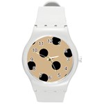 Polka Dots - Black on Tan Brown Round Plastic Sport Watch (M)