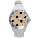 Polka Dots - Black on Tan Brown Round Plastic Sport Watch (L)