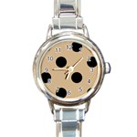 Polka Dots - Black on Tan Brown Round Italian Charm Watch