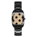 Polka Dots - Black on Tan Brown Stainless Steel Barrel Watch