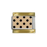 Polka Dots - Black on Tan Brown Gold Trim Italian Charm (9mm)