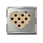 Polka Dots - Black on Tan Brown Mega Link Heart Italian Charm (18mm)