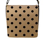 Polka Dots - Black on Tan Brown Flap Closure Messenger Bag (L)