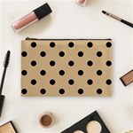 Polka Dots - Black on Tan Brown Cosmetic Bag (M)
