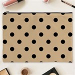 Polka Dots - Black on Tan Brown Cosmetic Bag (XXXL)