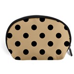 Polka Dots - Black on Tan Brown Accessory Pouch (Large)