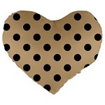 Polka Dots - Black on Tan Brown Large 19  Premium Flano Heart Shape Cushion