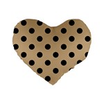 Polka Dots - Black on Tan Brown Standard 16  Premium Flano Heart Shape Cushion
