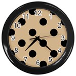 Polka Dots - Black on Tan Brown Wall Clock (Black)