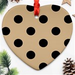 Polka Dots - Black on Tan Brown Heart Ornament (Two Sides)
