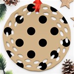 Polka Dots - Black on Tan Brown Ornament (Round Filigree)