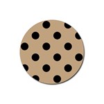 Polka Dots - Black on Tan Brown Rubber Coaster (Round)