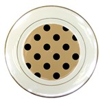 Polka Dots - Black on Tan Brown Porcelain Plate