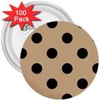 Polka Dots - Black on Tan Brown 3  Button (100 pack)