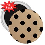 Polka Dots - Black on Tan Brown 3  Magnet (10 pack)