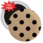 Polka Dots - Black on Tan Brown 3  Magnet (100 pack)