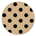 Polka Dots - Black on Tan Brown Magnet 5  (Round)