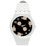 Polka Dots - Tan Brown on Black Round Plastic Sport Watch (M)