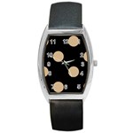 Polka Dots - Tan Brown on Black Barrel Style Metal Watch