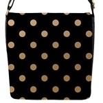 Polka Dots - Tan Brown on Black Flap Closure Messenger Bag (S)
