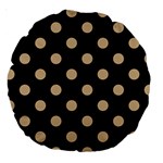 Polka Dots - Tan Brown on Black Large 18  Premium Round Cushion