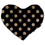 Polka Dots - Tan Brown on Black Large 19  Premium Flano Heart Shape Cushion