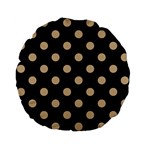 Polka Dots - Tan Brown on Black Standard 15  Premium Flano Round Cushion