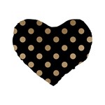 Polka Dots - Tan Brown on Black Standard 16  Premium Heart Shape Cushion