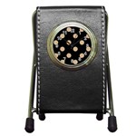 Polka Dots - Tan Brown on Black Pen Holder Desk Clock