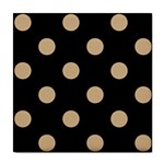 Polka Dots - Tan Brown on Black Tile Coaster