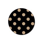 Polka Dots - Tan Brown on Black Rubber Coaster (Round)