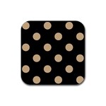Polka Dots - Tan Brown on Black Rubber Coaster (Square)
