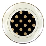 Polka Dots - Tan Brown on Black Porcelain Plate