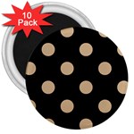 Polka Dots - Tan Brown on Black 3  Magnet (10 pack)
