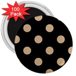 Polka Dots - Tan Brown on Black 3  Magnet (100 pack)