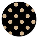 Polka Dots - Tan Brown on Black Magnet 5  (Round)