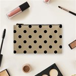 Polka Dots - Black on Khaki Brown Cosmetic Bag (S)