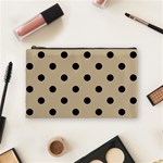 Polka Dots - Black on Khaki Brown Cosmetic Bag (M)