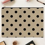 Polka Dots - Black on Khaki Brown Cosmetic Bag (XXXL)