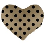 Polka Dots - Black on Khaki Brown Large 19  Premium Heart Shape Cushion
