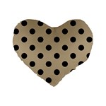 Polka Dots - Black on Khaki Brown Standard 16  Premium Flano Heart Shape Cushion