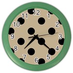 Polka Dots - Black on Khaki Brown Color Wall Clock