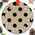 Polka Dots - Black on Khaki Brown Ornament (Round Filigree)