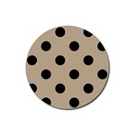 Polka Dots - Black on Khaki Brown Rubber Round Coaster (4 pack)
