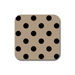 Polka Dots - Black on Khaki Brown Rubber Coaster (Square)