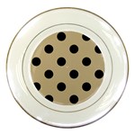 Polka Dots - Black on Khaki Brown Porcelain Plate