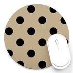 Polka Dots - Black on Khaki Brown Round Mousepad