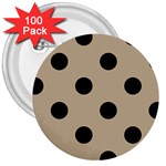 Polka Dots - Black on Khaki Brown 3  Button (100 pack)