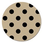 Polka Dots - Black on Khaki Brown Magnet 5  (Round)