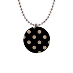 Polka Dots - Khaki Brown on Black 1  Button Necklace